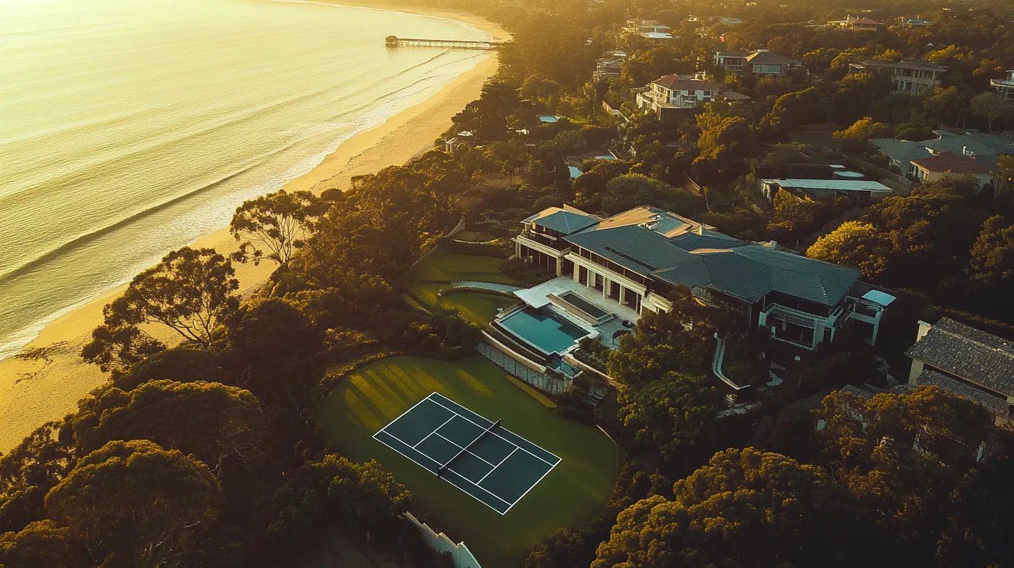 Aerial view of a coastal Melbourne custom home built by luxury home builder Saleh Homes
